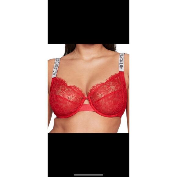 Very Sexy “The fabulous line” full coverage rhinestone strap lace bra. Red or Bl - Picture 3 of 16